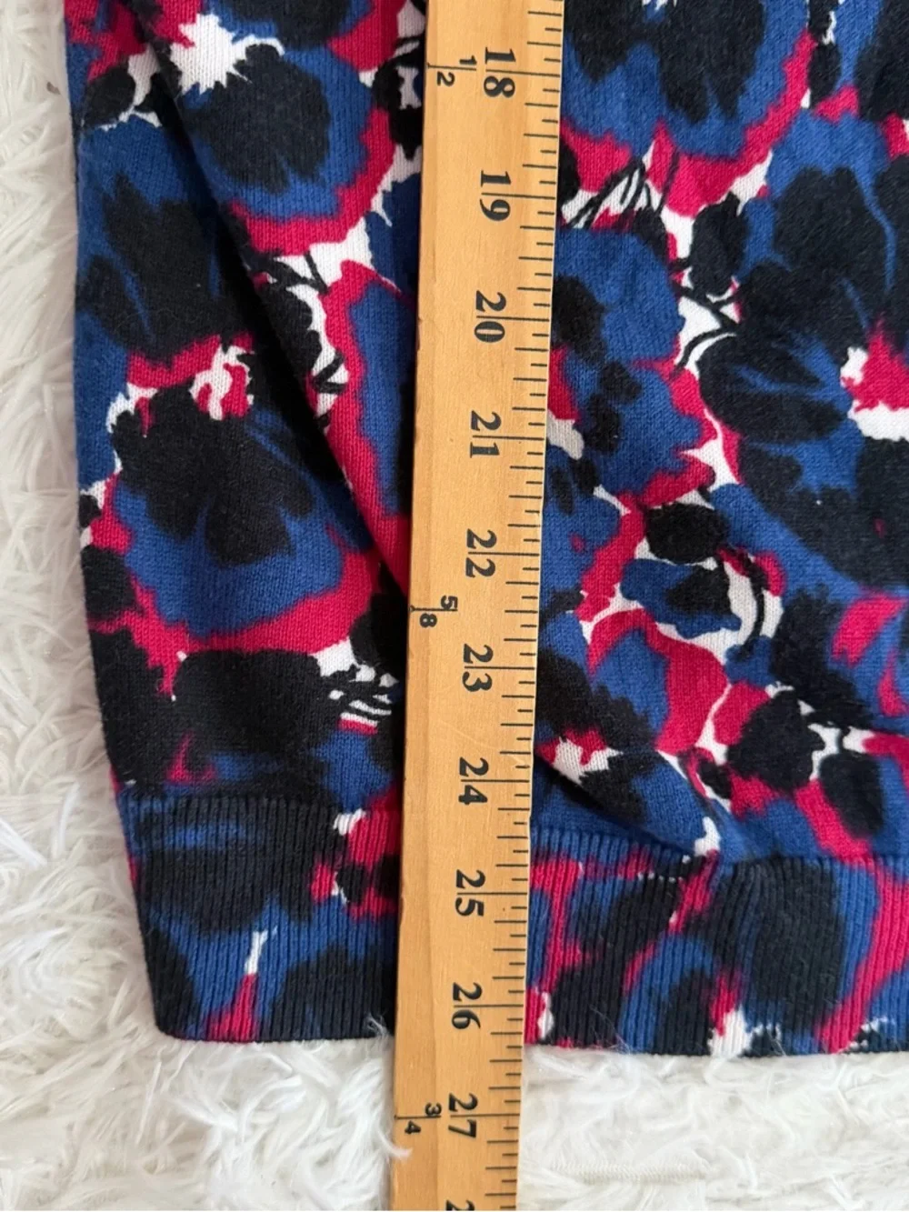 Talbots Womens 3/4 Sleeve Floral Button Up Cardigan Sweater Navy Pink Spring - Picture 5 of 7